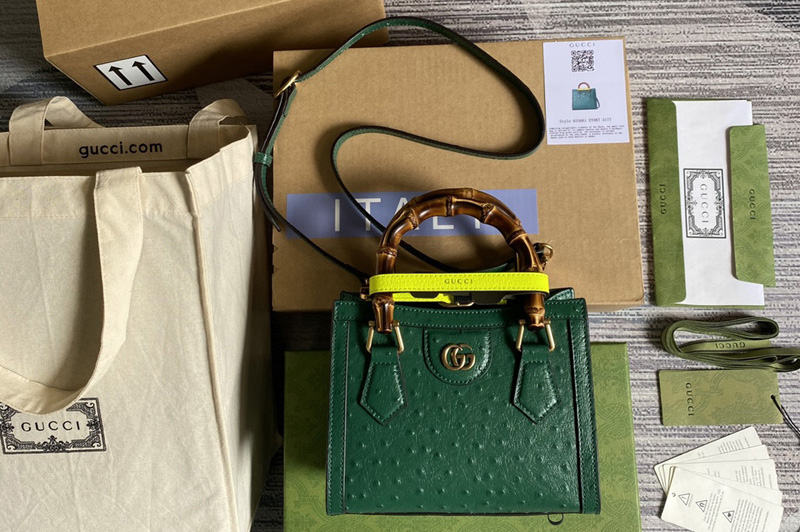 Gucci 655661 Gucci Diana mini ostrich tote bag in Green ostrich