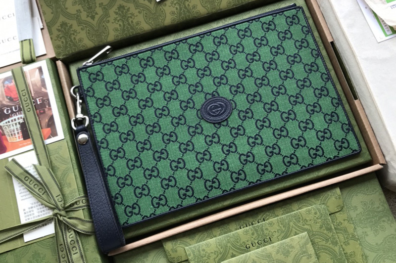 Gucci 657581 GG Multicolor pouch in Green and blue GG canvas
