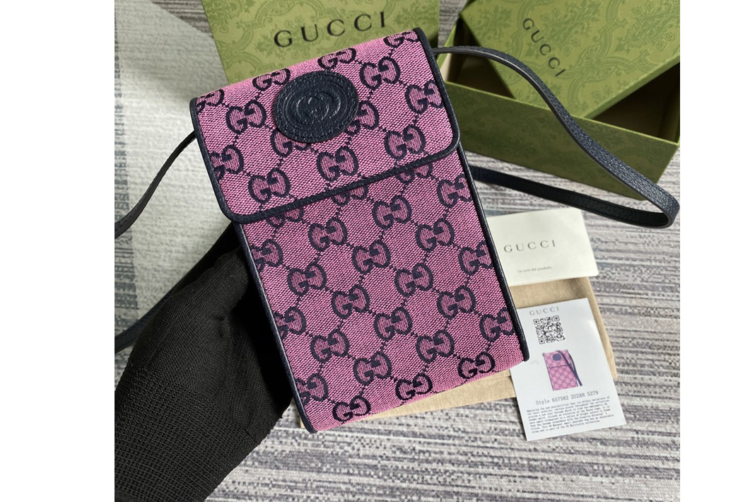 Gucci 657582 GG Multicolor mini bag in Pink and blue GG canvas