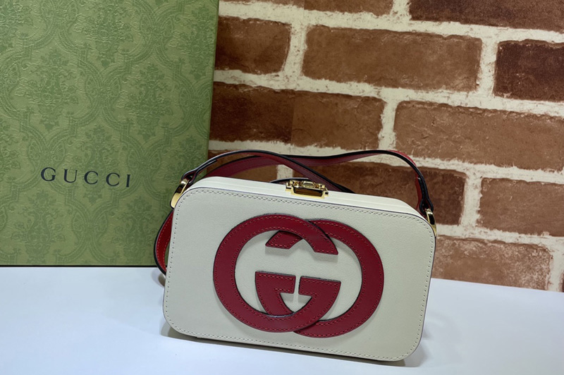 Gucci 658230 Interlocking G mini bag in White and red leather