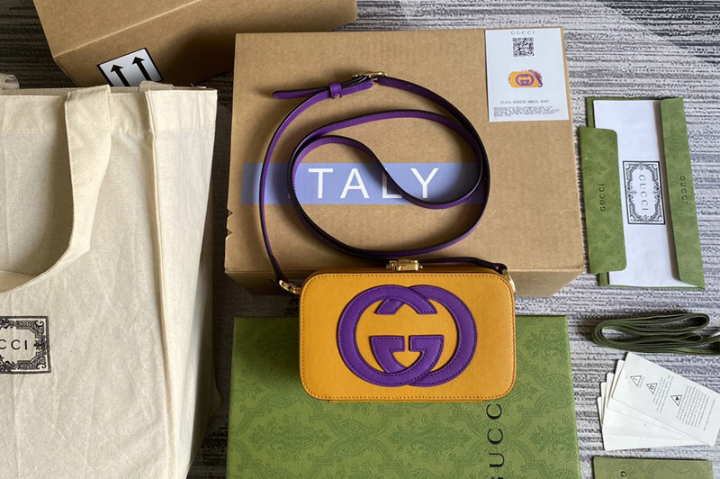 Gucci 658230 Interlocking G mini bag in Yellow and Purple leather