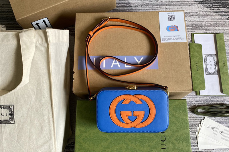 Gucci 658230 Interlocking G mini bag in Blue and Orange leather