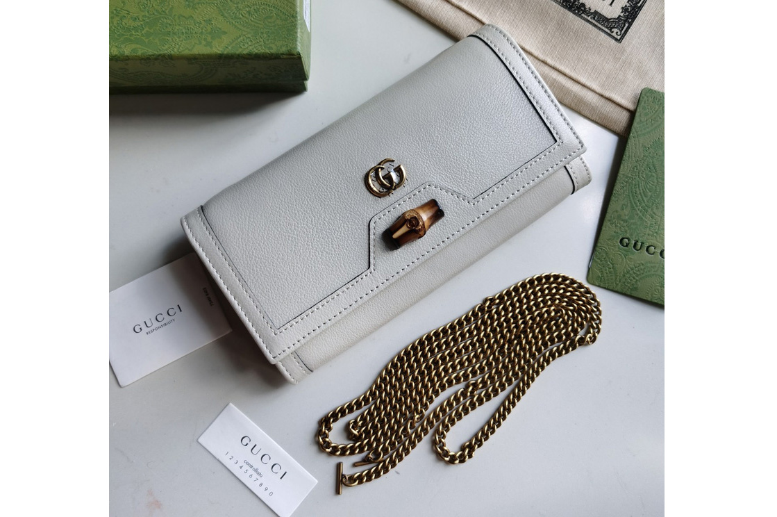 Gucci 658243 Gucci Diana chain wallet with bamboo in White leather