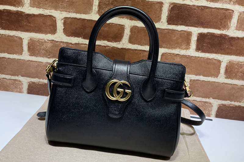 Gucci 658450 Small top handle bag with Double G in Black leather