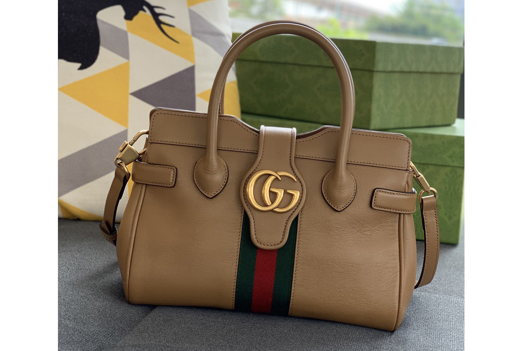Gucci 658450 Small top handle bag with Double G in Brown Leather