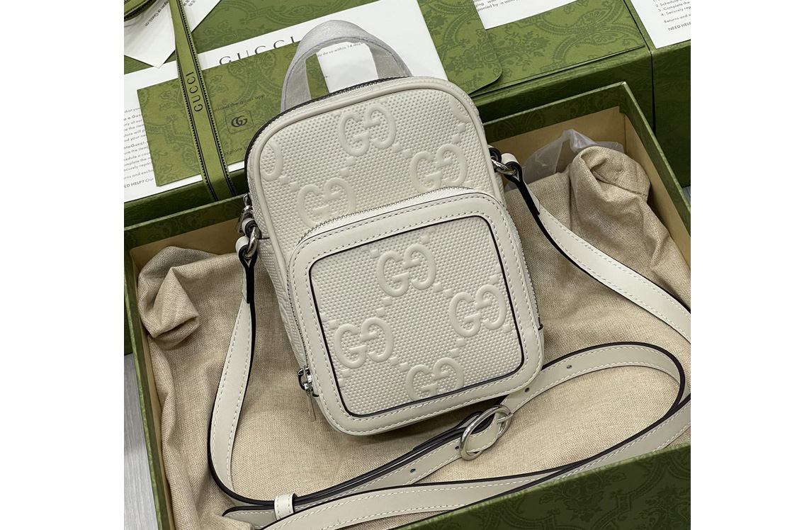 Gucci 658553 GG embossed mini bag in White GG embossed leather