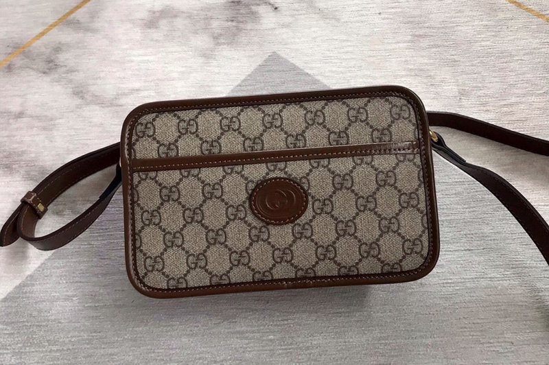 Gucci 658572 Mini bag with Interlocking G in Beige and ebony GG Supreme canvas