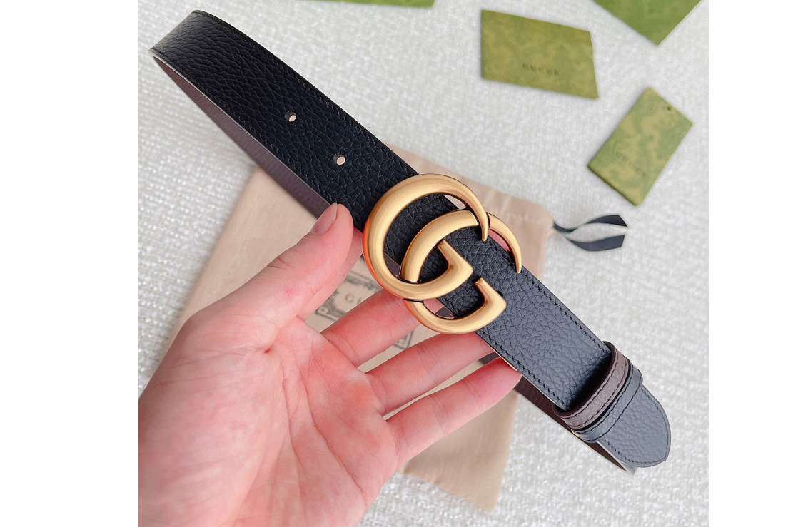 Gucci 659417 GG Marmont 30mm reversible belt in Black/Coffee Leather