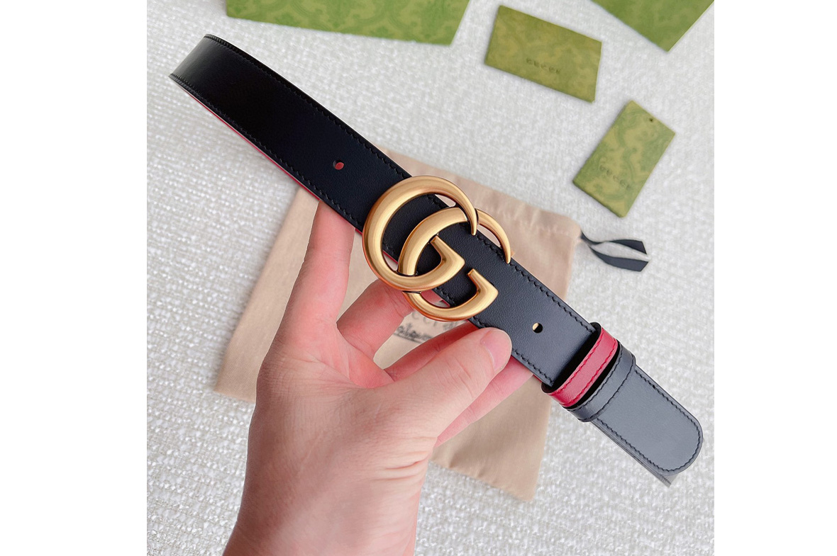 Gucci 659417 GG Marmont 30mm reversible belt in Black/Red Leather