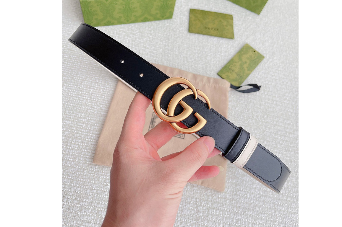 Gucci 659417 GG Marmont 30mm reversible belt in Black/White Leather