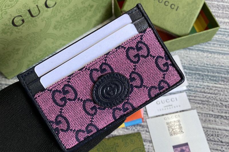 Gucci 659601 GG Multicolor card case wallet in Pink and blue GG canvas