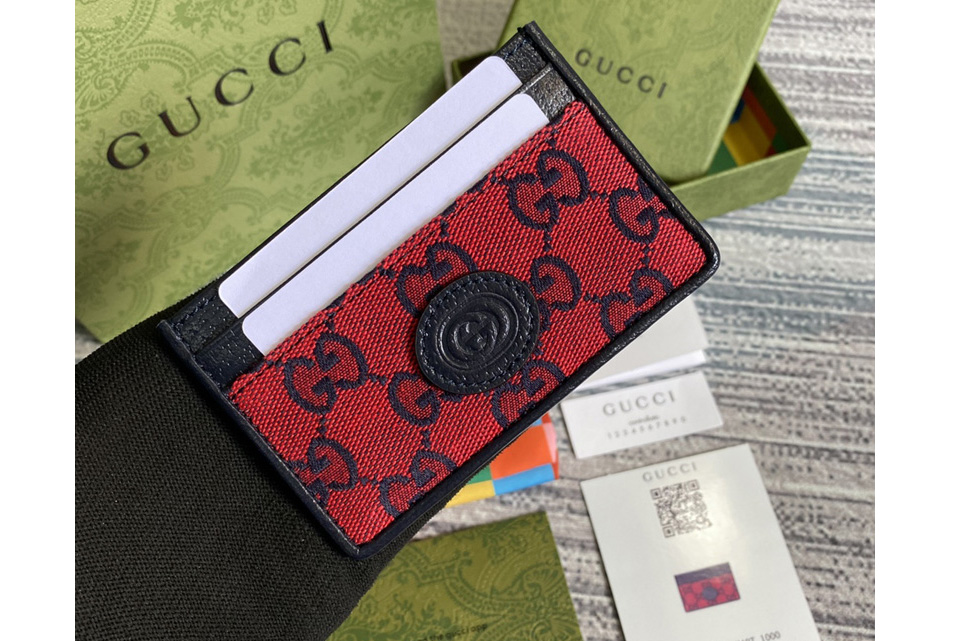 Gucci 659601 GG Multicolor card case wallet in Red and blue GG canvas