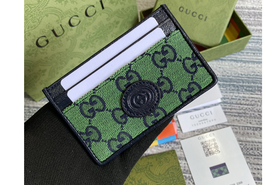 Gucci 659601 GG Multicolor card case wallet in Green and blue GG canvas