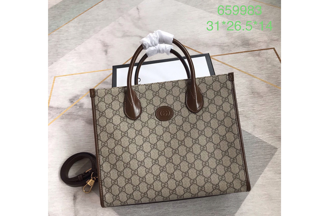 Gucci 659983 GG small tote bag in Beige/ebony GG Supreme canvas