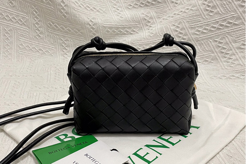 Bottega Veneta 666683 Loop cross-body mini bag in Black Intrecciato leather