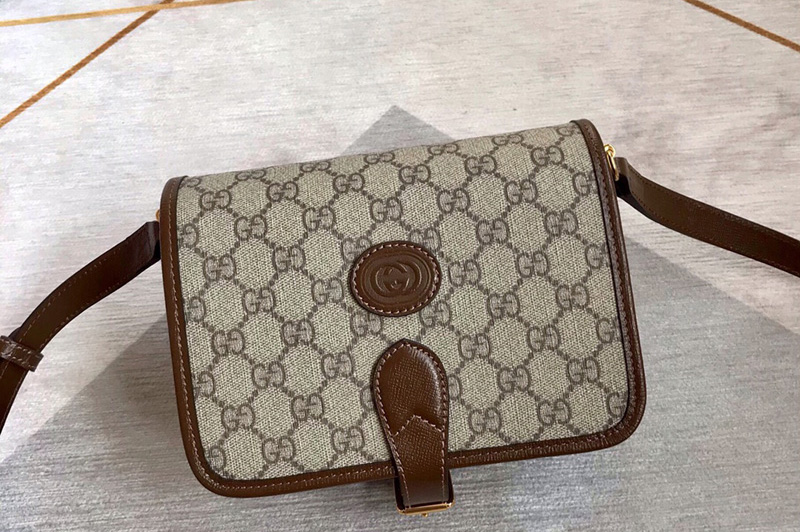 Gucci 671620 Mini shoulder bag with Interlocking G in Beige and ebony GG Supreme canvas