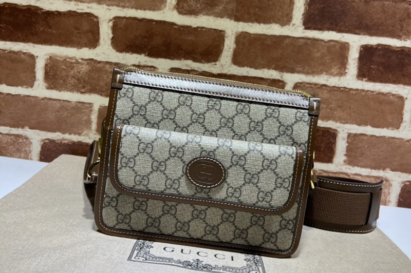 Gucci 674164 Messenger bag with Interlocking G in Beige and ebony GG Supreme canvas
