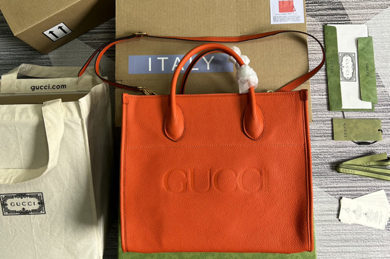 Gucci 674822 Small tote Bag with Gucci logo in Orange leather