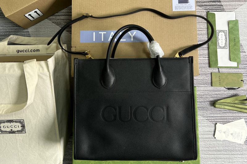 Gucci 674822 Small tote Bag with Gucci logo in Black leather