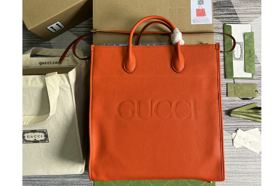 Gucci 674850 Large tote Bag with Gucci logo in Orange leather