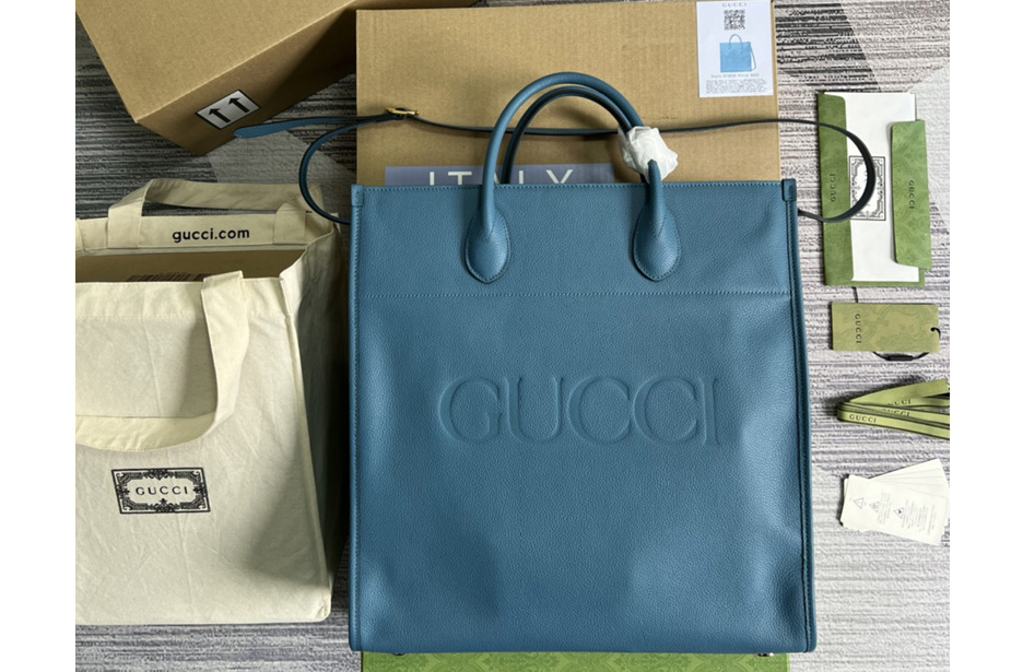Gucci 674850 Large tote Bag with Gucci logo in Blue leather