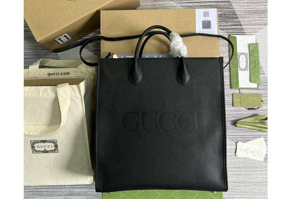 Gucci 674850 Large tote Bag with Gucci logo in Black leather