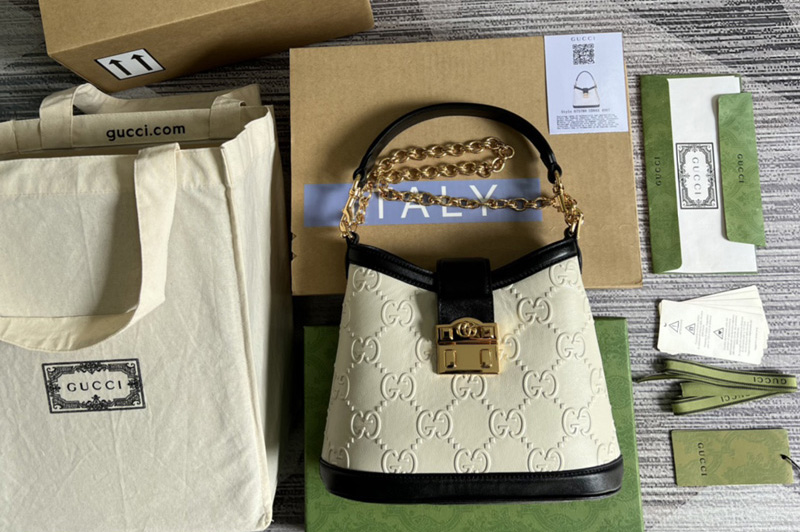 Gucci 675788 Small GG shoulder bag in White debossed GG leather