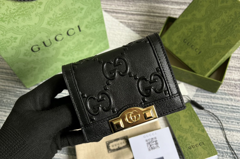 Gucci 676150 GG card case wallet in Black GG leather
