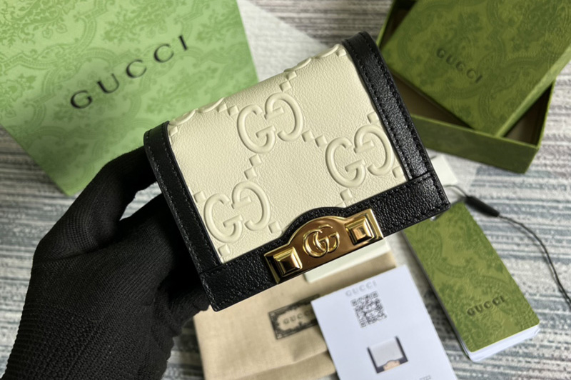 Gucci 676150 GG card case wallet in White/Black GG leather