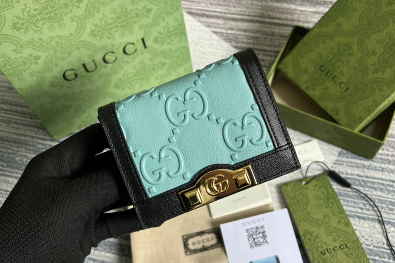 Gucci 676150 GG card case wallet in Blue/Black GG leather