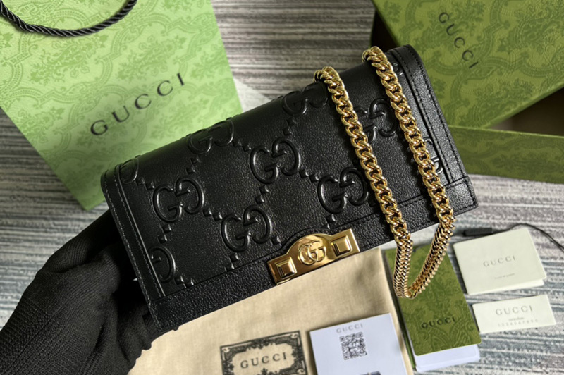 Gucci 676155 GG wallet with chain in Black GG leather