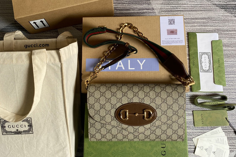 Gucci ‎677286 Gucci Horsebit 1955 small bag in Beige and ebony GG Supreme canvas