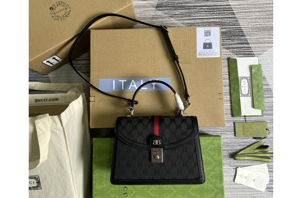 Gucci x Balenciaga 680119 Hacker Small Handbag in black and dark grey canvas jacquard