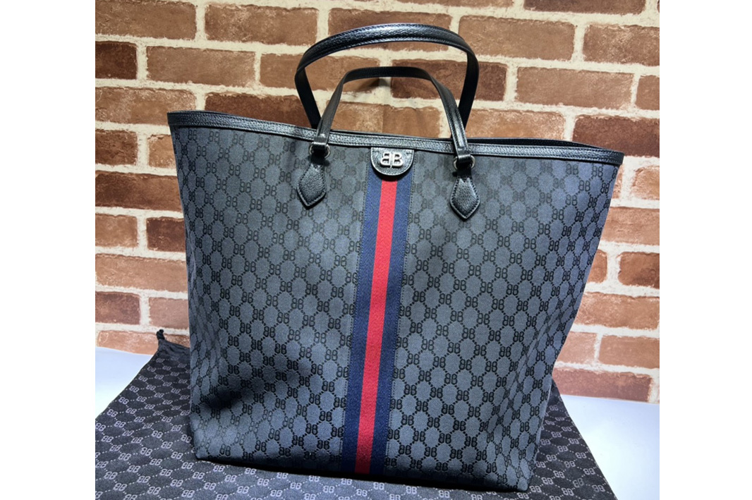 Gucci x Balenciaga 680127 Men's Hacker Large Tote Bag in black and dark grey canvas jacquard