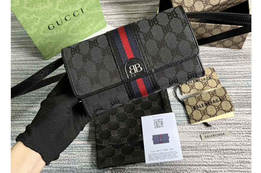 Gucci x Balenciaga 680131 Women's Hacker Mini Bag in black and dark grey canvas jacquard