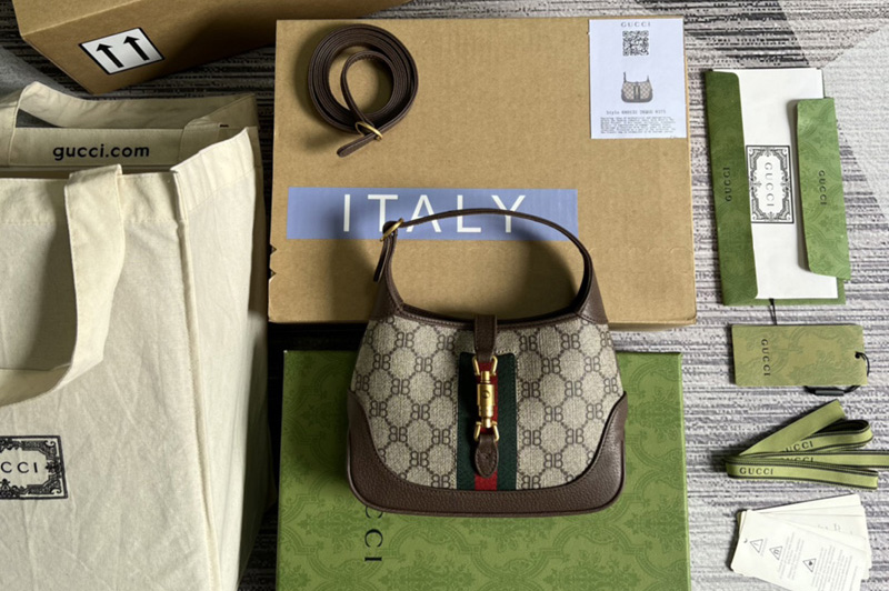 Gucci x Balenciaga 680132 Women's Hacker Mini Hobo Bag in beige and brown coated canvas