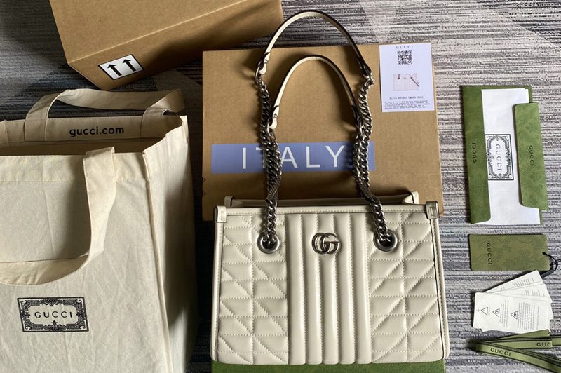 Gucci 681483 GG Marmont Small Tote bag in White matelasse leather