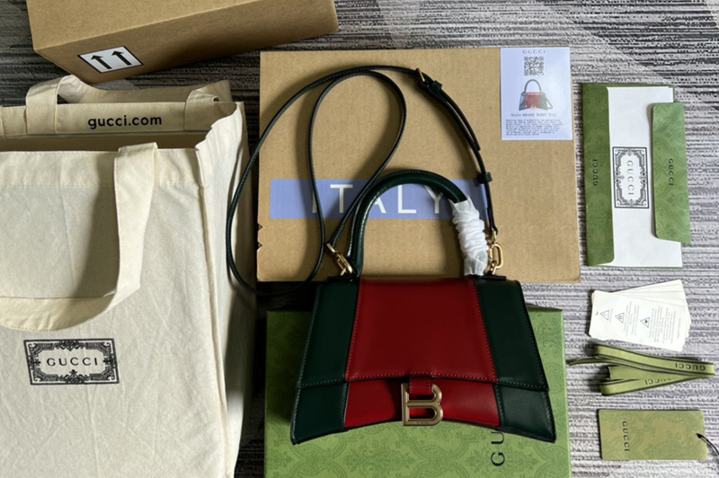 Gucci x Balenciaga 681697 The Hacker Project small Hourglass bag in Green and red leather