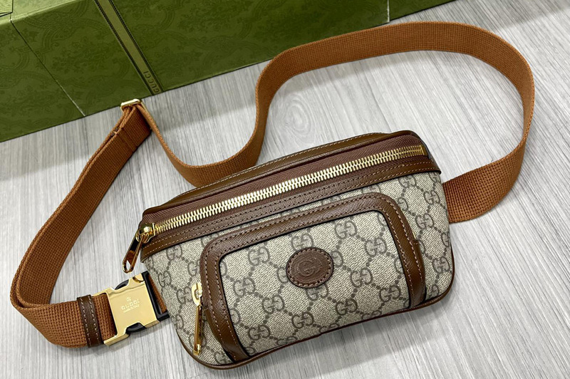 Gucci 682933 Belt bag with Interlocking G in Beige and ebony GG Supreme canvas
