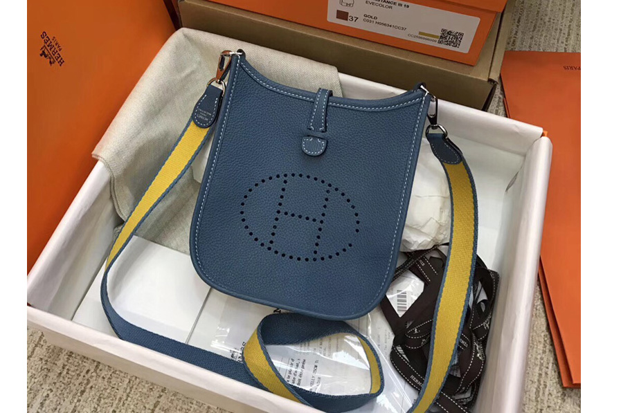 Hermes Evelyne Mini Bag in Denim Blue Togo Leather