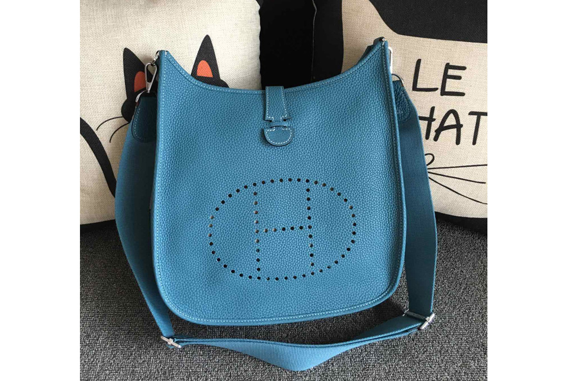 Hermes Evelyne 28 Bag in Denim Blue Togo Leather