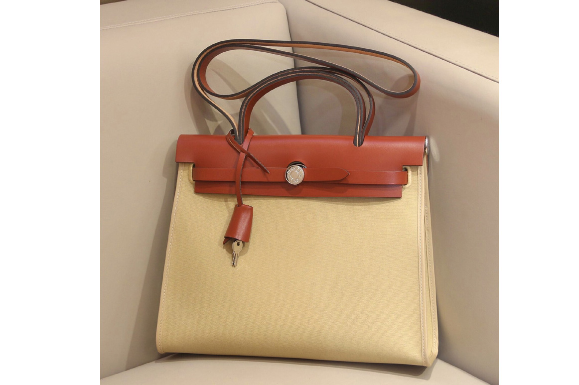 Hermes herbag zip 31 bag in Red/yellow Officier canvas and Leather