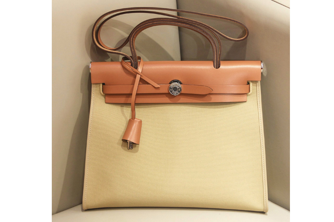 Hermes herbag zip 31 bag in Brown/Yellow Officier canvas and Leather