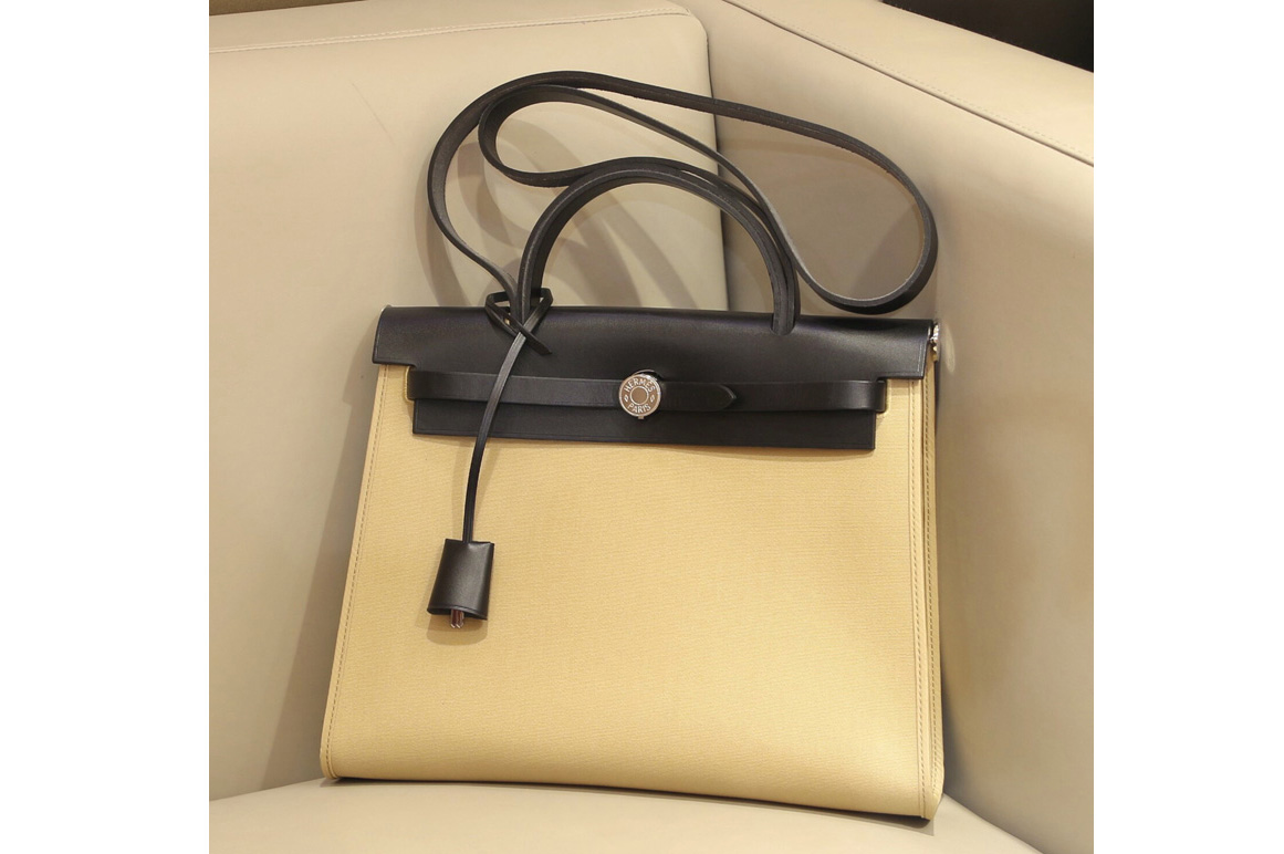 Hermes herbag zip 31 bag in Black/Yellow Officier canvas and Leather