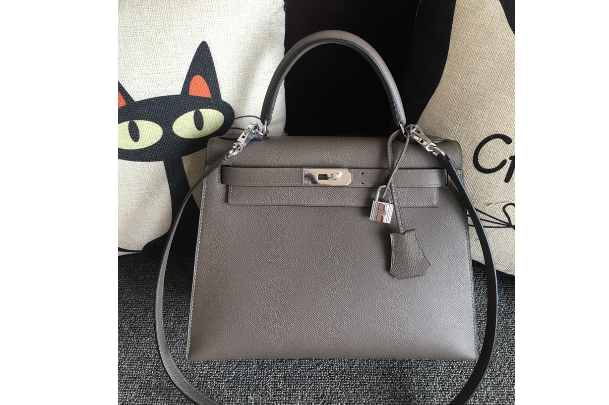 Hermes Kelly 28 Bag in Grey Epsom Leather