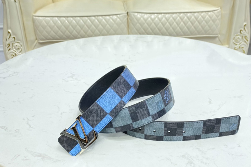 Louis Vuitton M0319V LV Initiales 40 MM reversible belt Blue Damier Graphite canvas