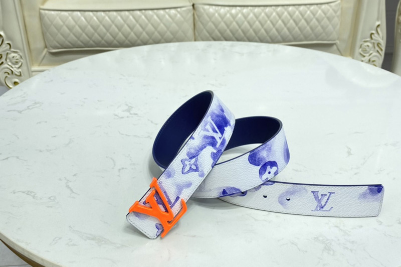 Louis Vuitton M0358V LV Shape 40mm reversible belt in Watercolor Blue With Orange Buckle