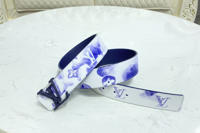 Louis Vuitton M0358V LV Shape 40mm reversible belt in Watercolor Blue With Navy Blue Buckle
