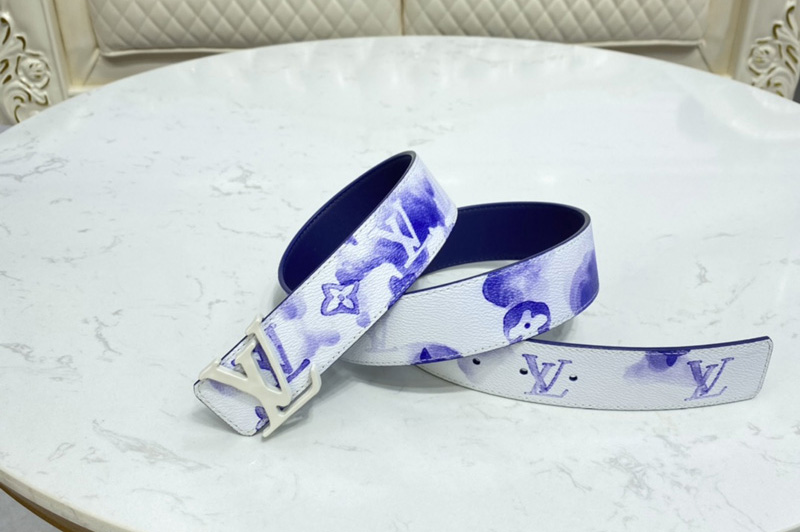 Louis Vuitton M0358V LV Shape 40mm reversible belt in Watercolor Blue With White Buckle