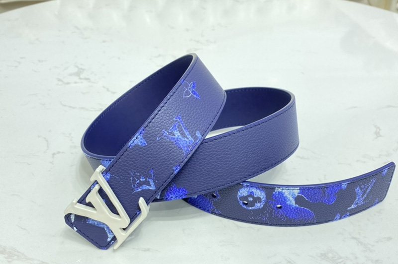 Louis Vuitton M0359V LV Shape 40mm reversible belt in Navy Blue Monogram canvas With White Buckle